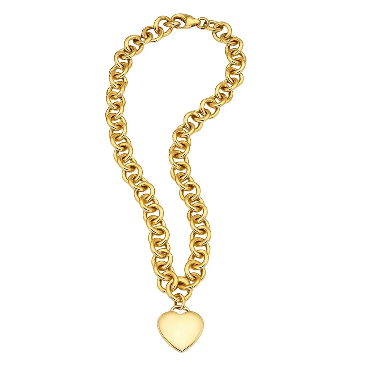 Rolo Link Chain Necklace with Heart Tag in 14K Yellow Gold RCJ