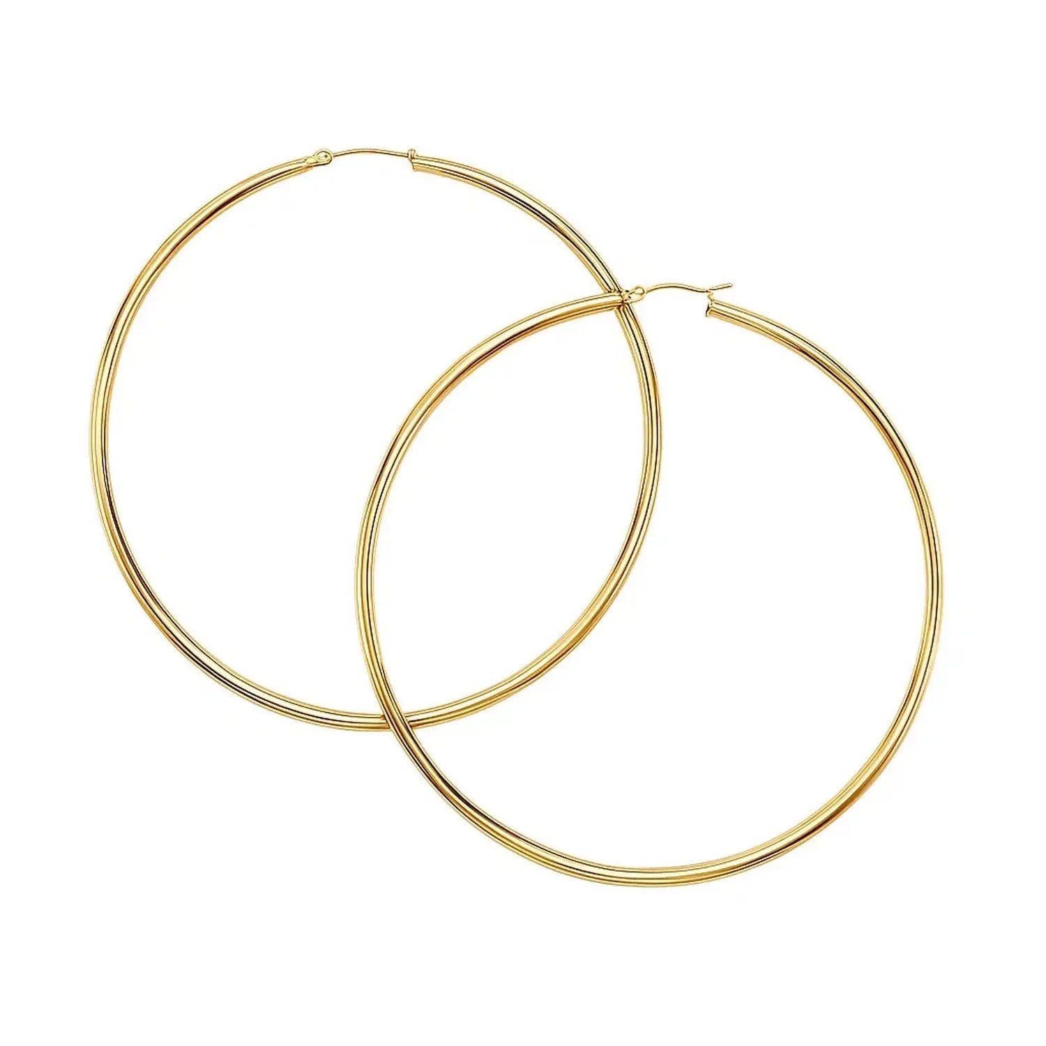 Large Polished Hoop Earrings in 14K Yellow Gold 70mm RCJ