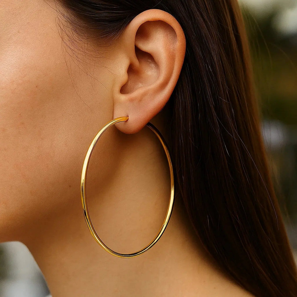 Large Polished Hoop Earrings in 14K Yellow Gold 70mm RCJ