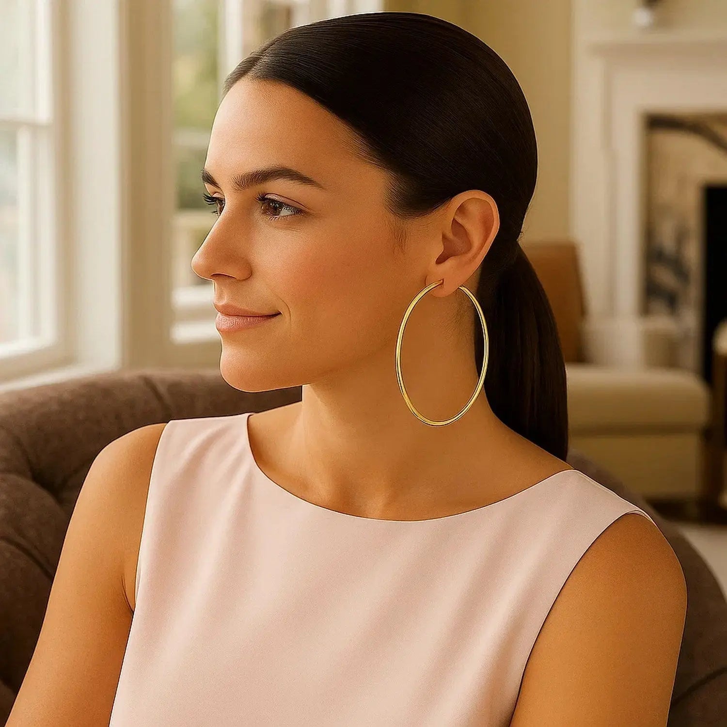 Large Polished Hoop Earrings in 14K Yellow Gold 70mm RCJ