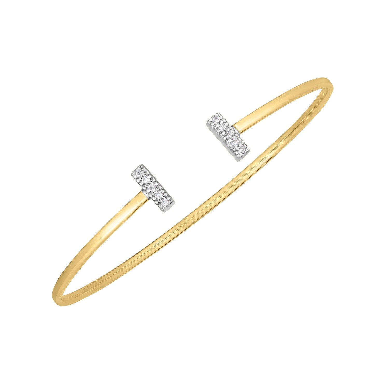 14k Two Tone Gold Diamond Tee Bar Bangle (2.00 mm) Bangles RCJ