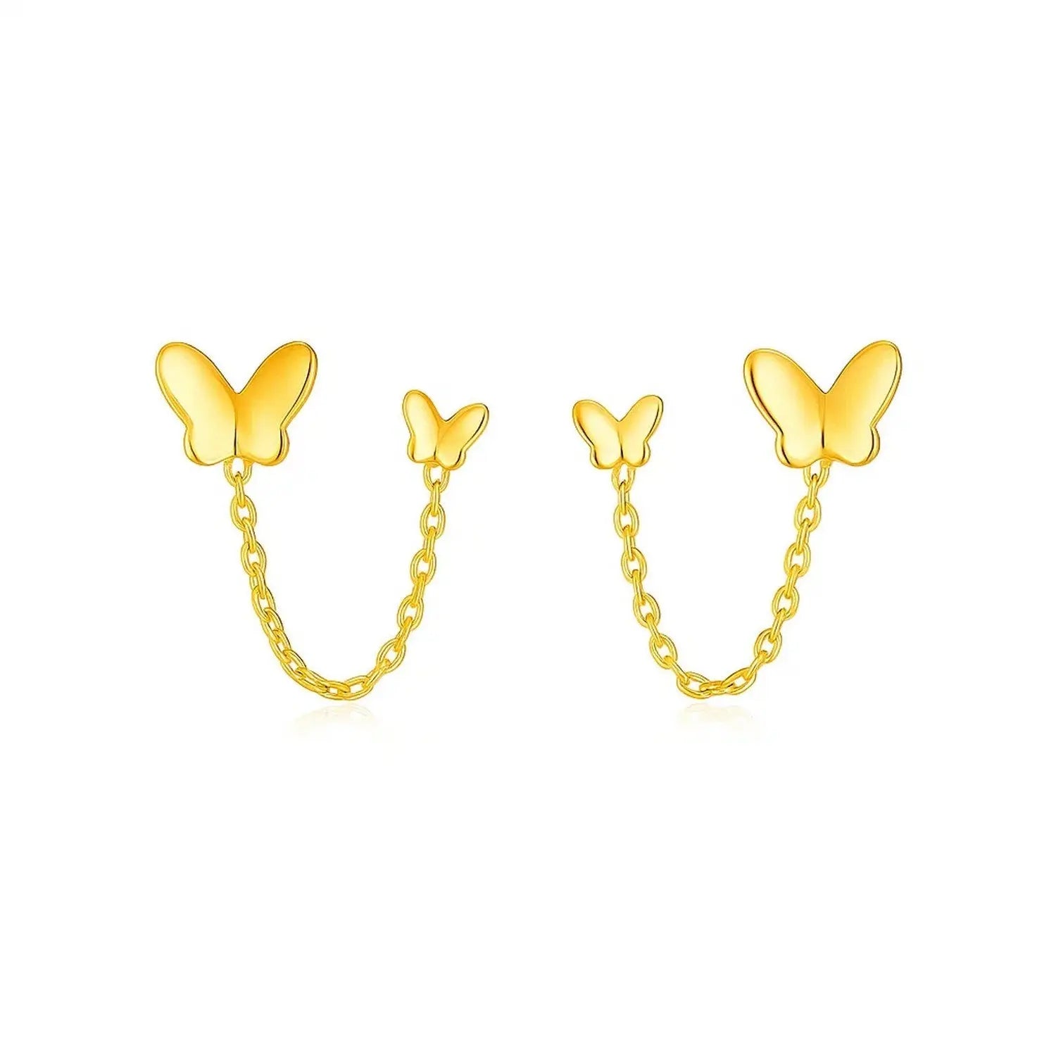 14k Yellow Gold Two Hole Post Earrings with Butterflies RCJ