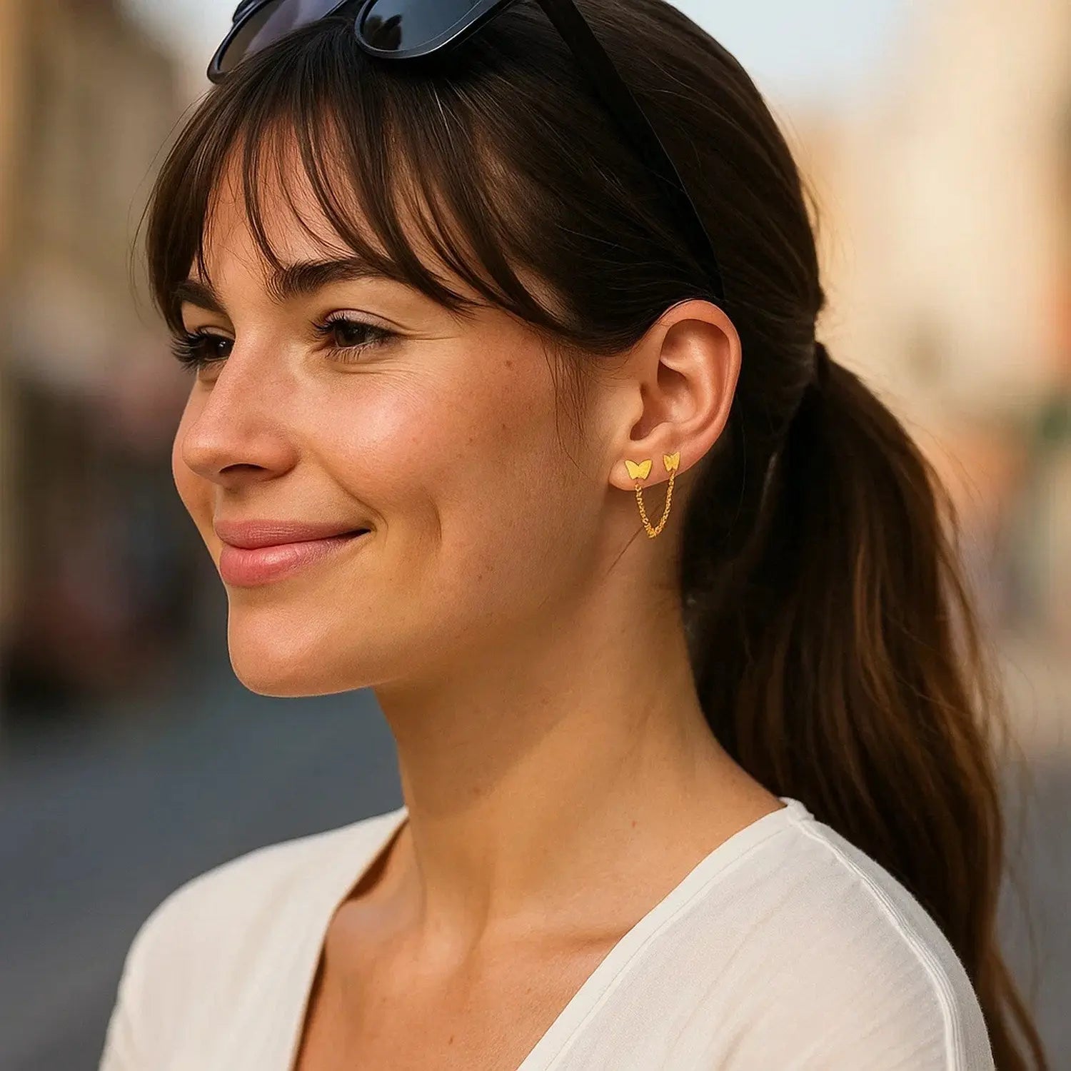 14k Yellow Gold Two Hole Post Earrings with Butterflies RCJ