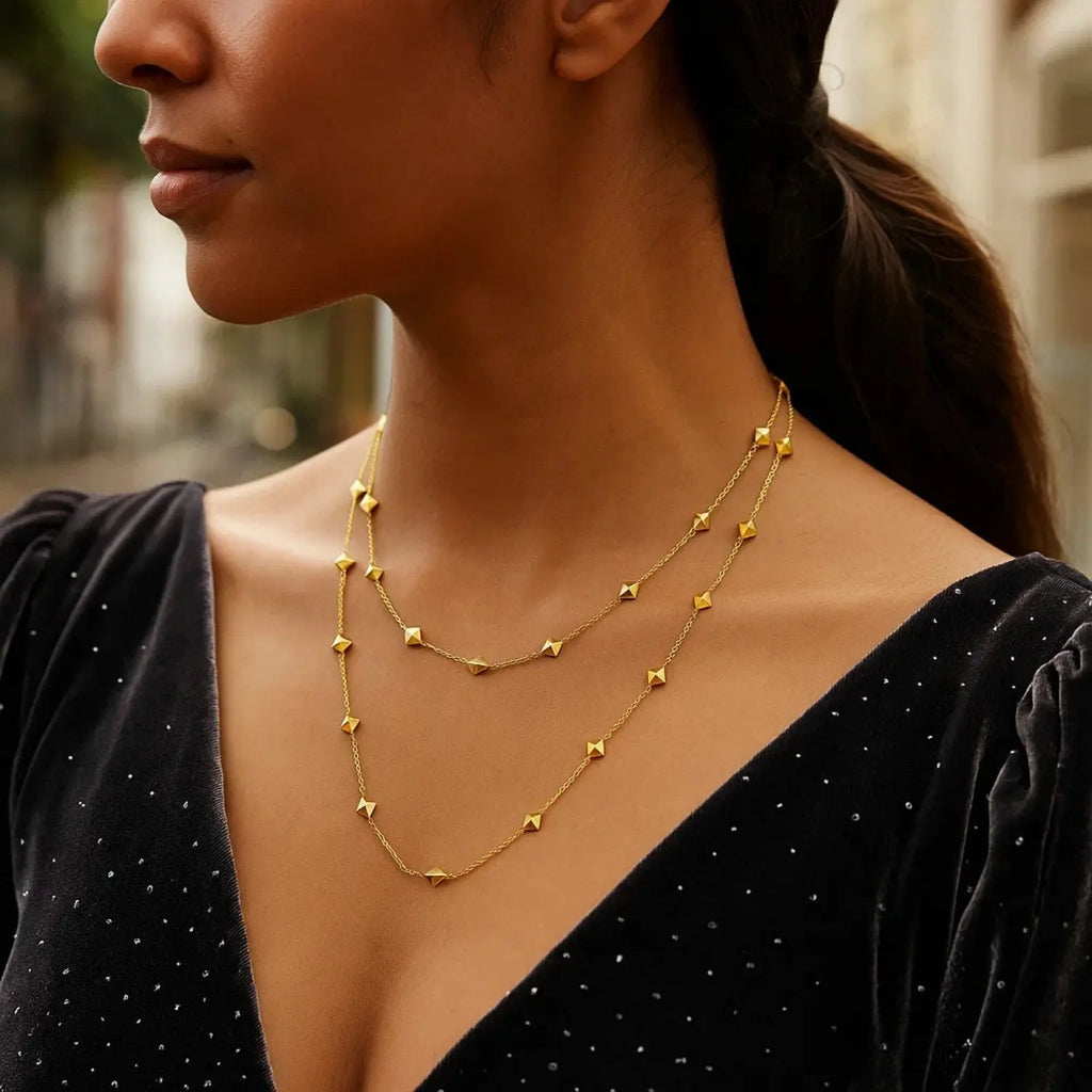 Pyramid Station Layered Necklace in 14K Yellow Gold RCJ