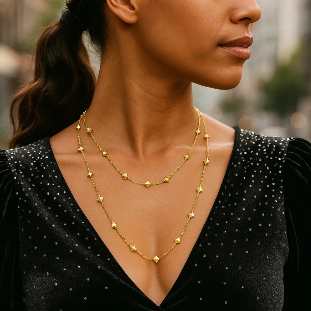 Pyramid Station Layered Necklace in 14K Yellow Gold RCJ
