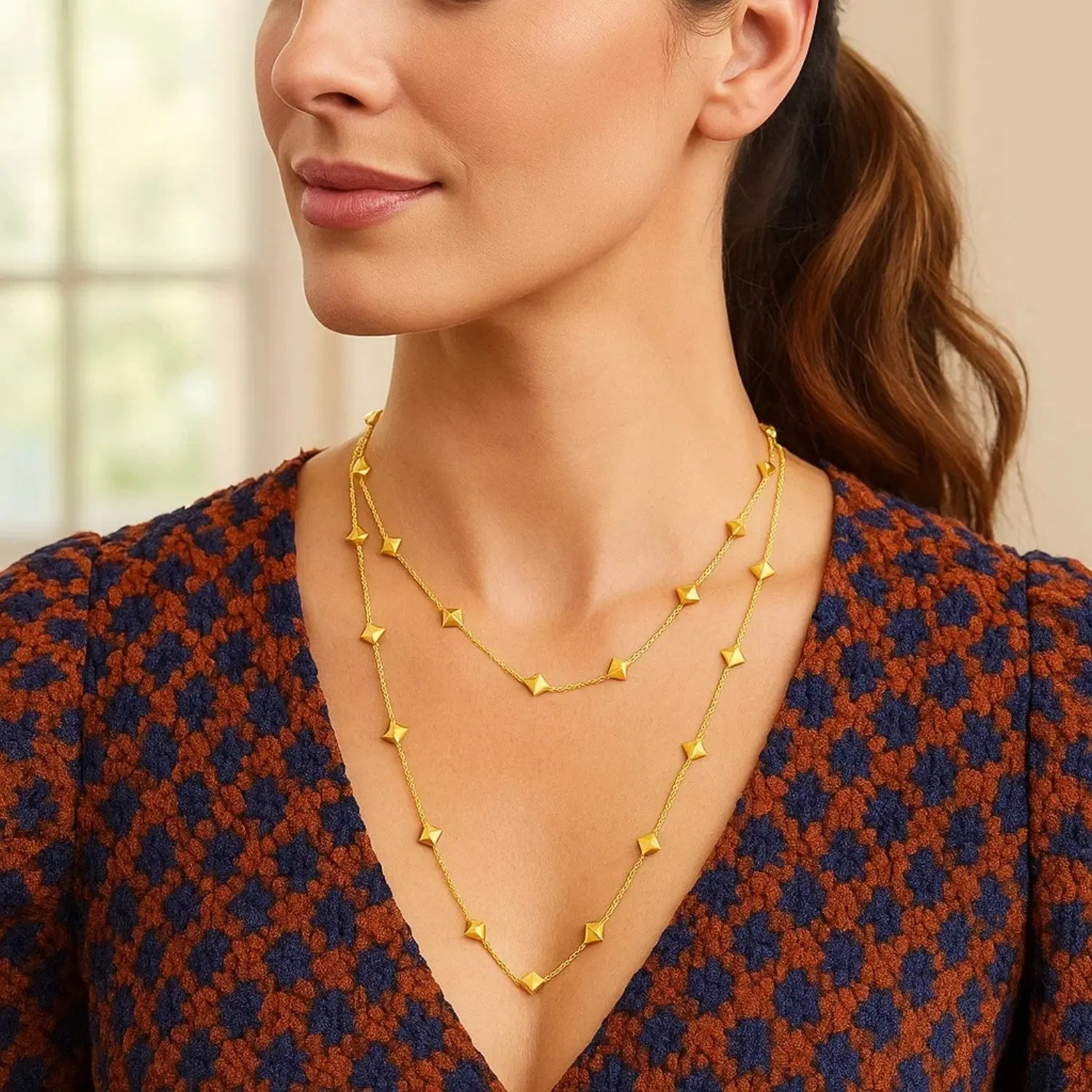 Pyramid Station Layered Necklace in 14K Yellow Gold RCJ