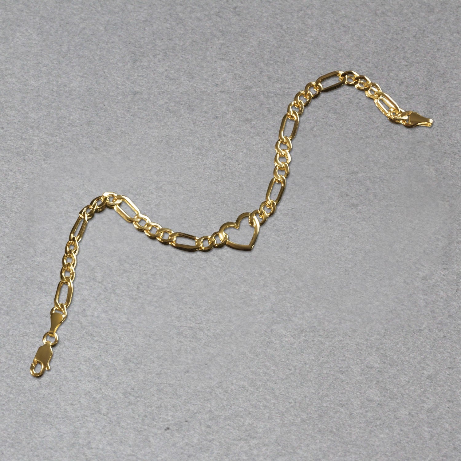 14k Yellow Gold 7 inch Figaro Chain Bracelet with Heart (4.50 mm) Bracelets RCJ