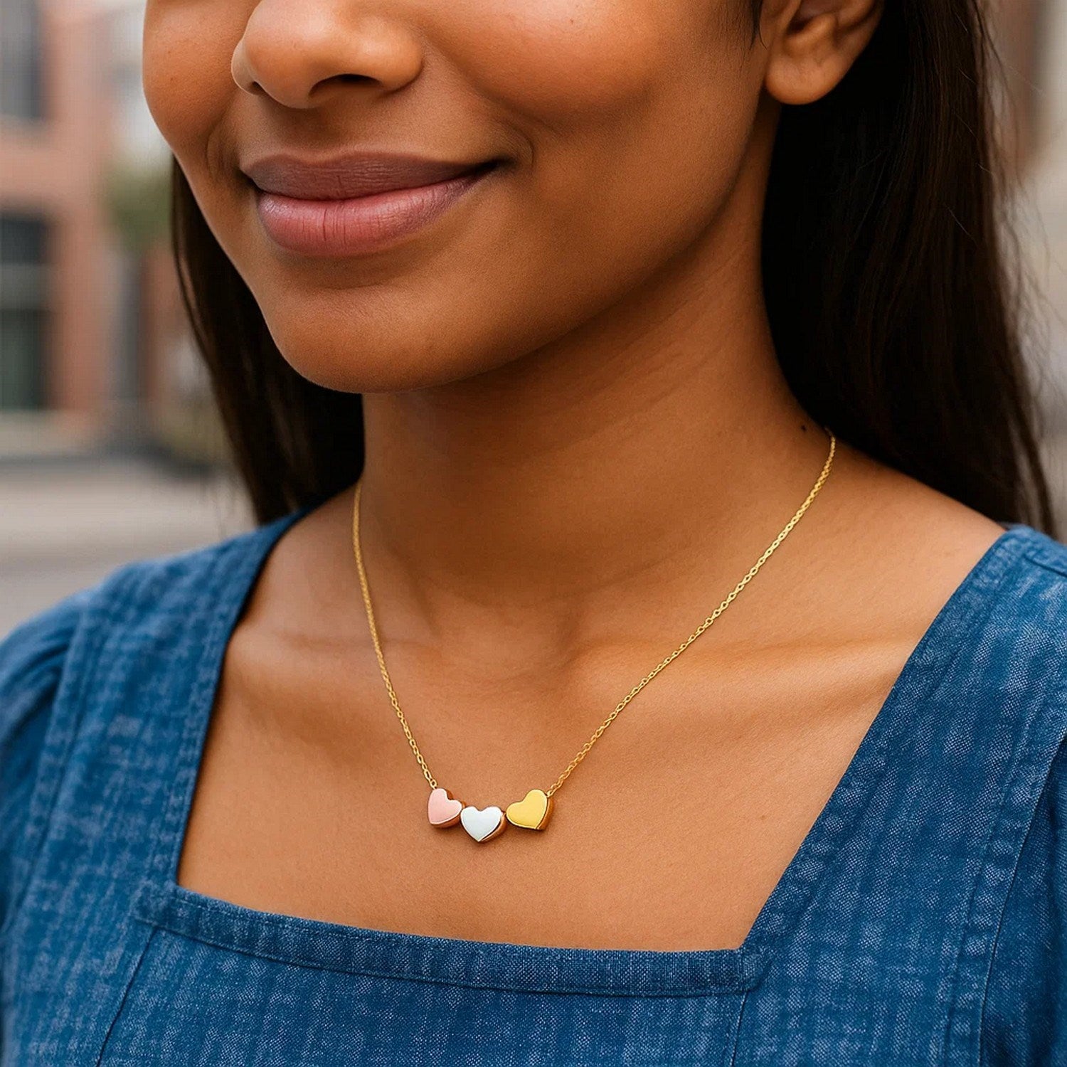 14K Tri Color Gold Triple Heart Necklace Necklaces RCJ