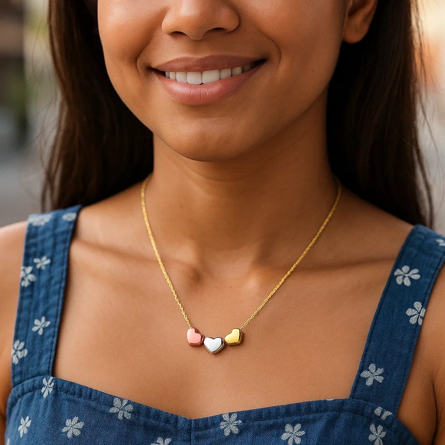 14K Tri Color Gold Triple Heart Necklace Necklaces RCJ