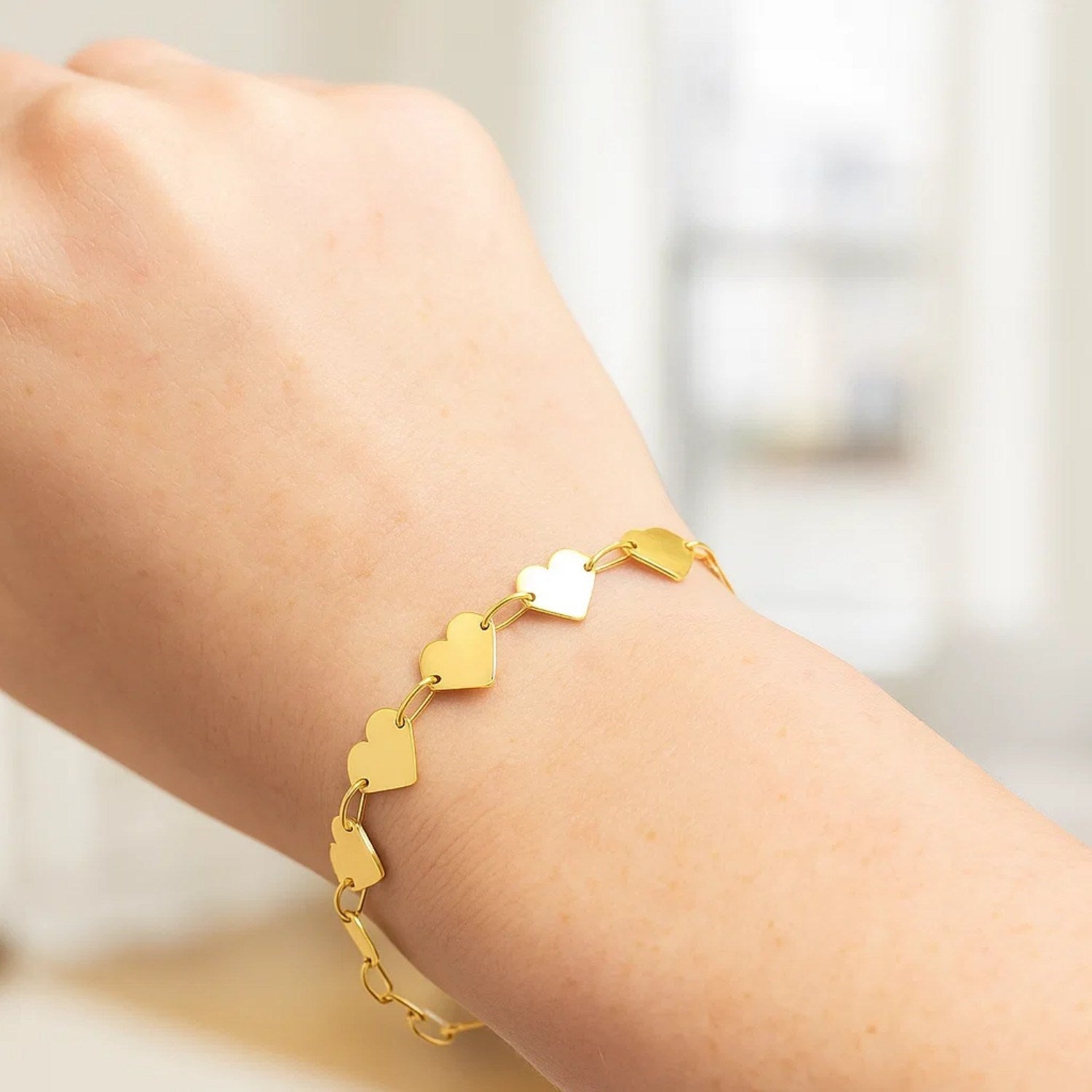 Mirror Heart Chain Bracelet in 10K Yellow Gold (4.70 mm) Bracelets RCJ