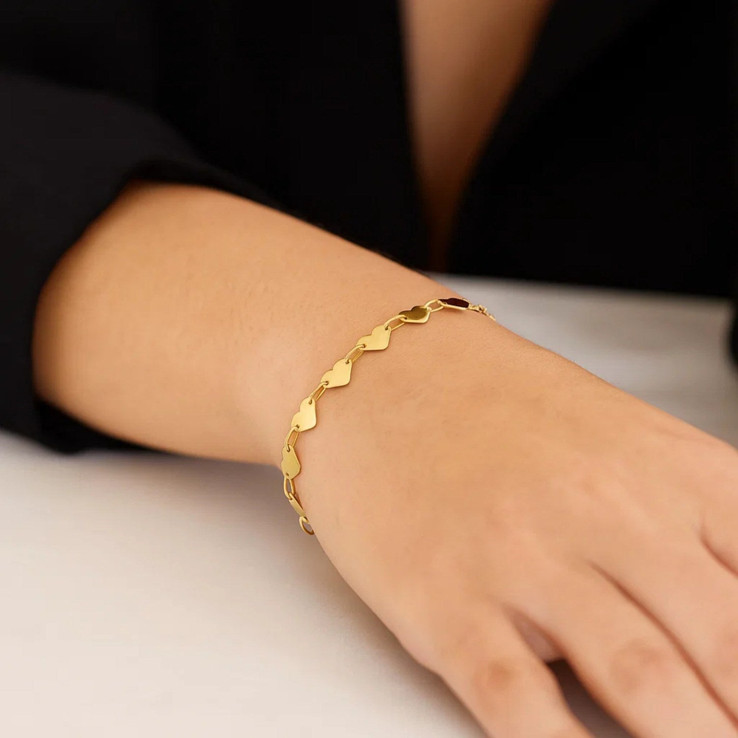 Mirror Heart Chain Bracelet in 10K Yellow Gold (4.70 mm) Bracelets RCJ