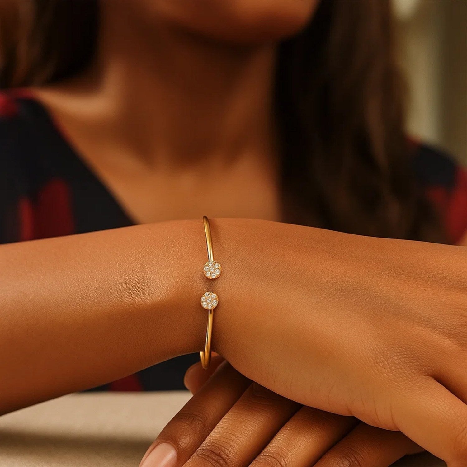 14k Yellow Gold High Polish Diamond Cluster Bangle (2.00 mm) Bangles RCJ