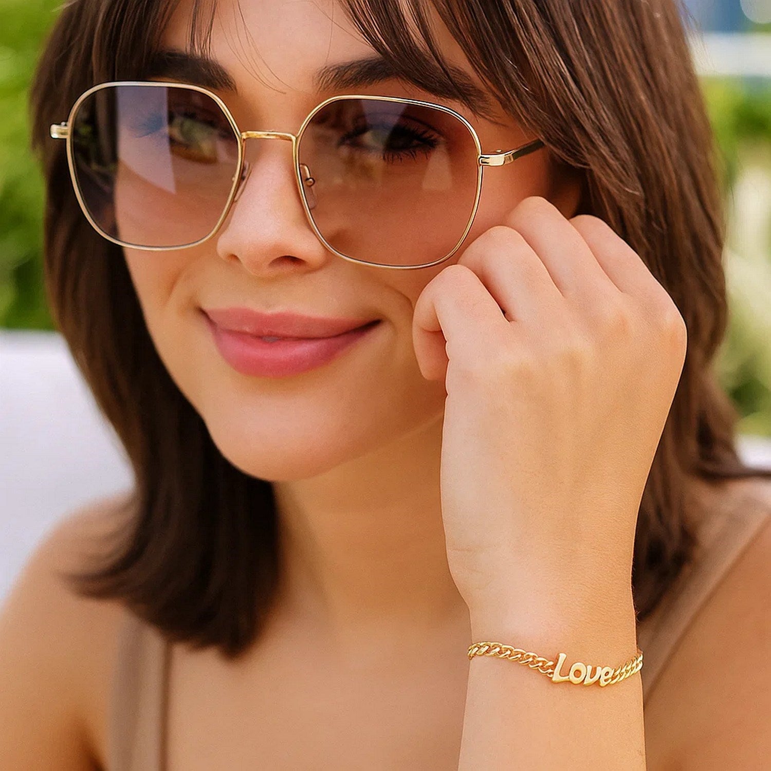 14k Yellow Gold 7 inch Curb Chain Love Bracelet Bracelets RCJ