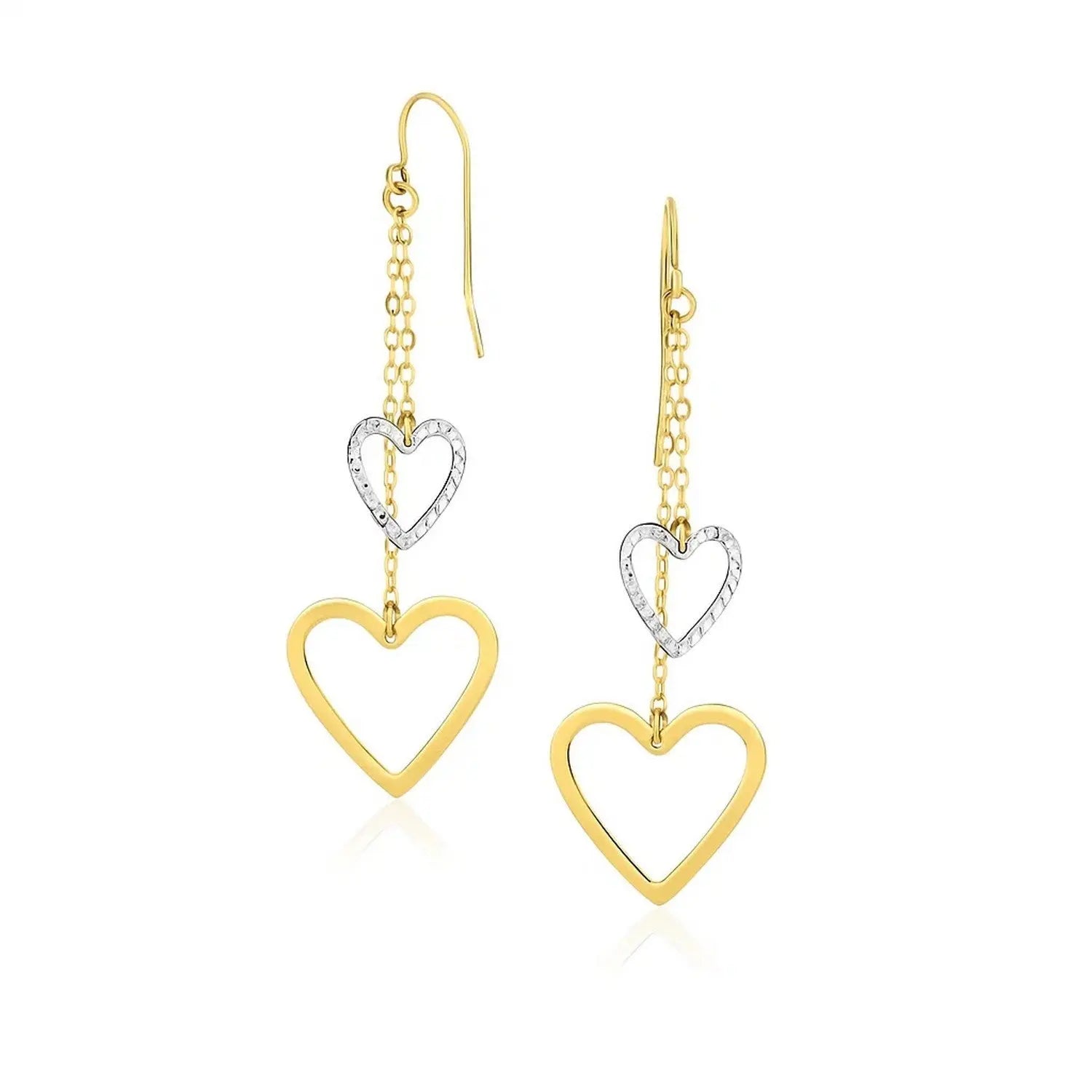 10k Two-Tone Gold Cutout Heart Chain Dangling Earrings RCJ