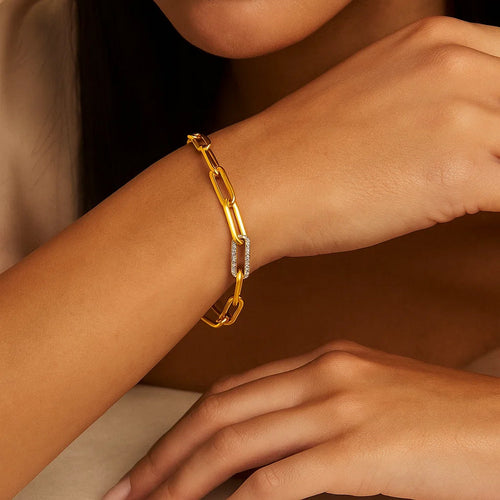 14k Yellow Gold Paperclip Chain Bracelet with Diamond Link (6.00 mm) Bracelets RCJ