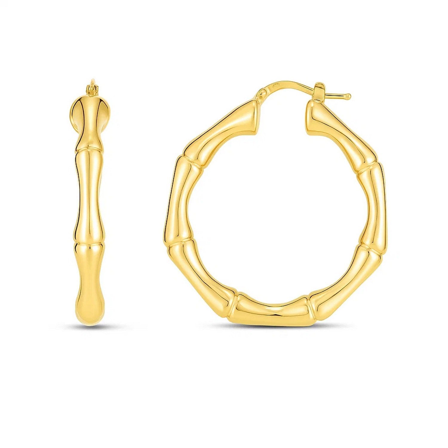 14k Yellow Gold Large Bamboo Hoops Earrings RCJ