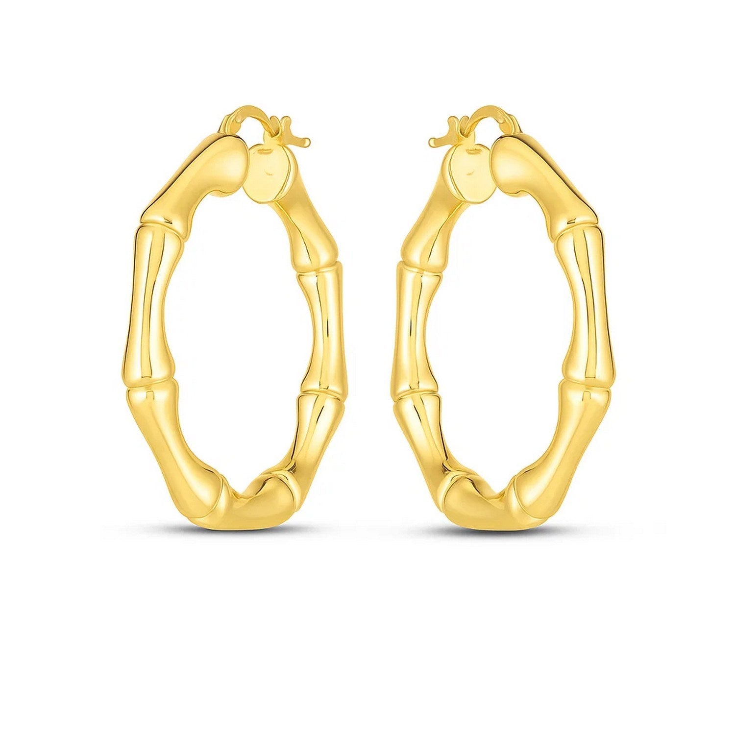 14k Yellow Gold Large Bamboo Hoops Earrings RCJ