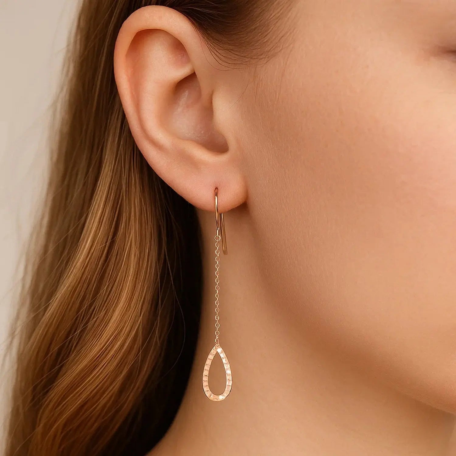 Textured Pear Drop Earrings in 14K Rose Gold RCJ