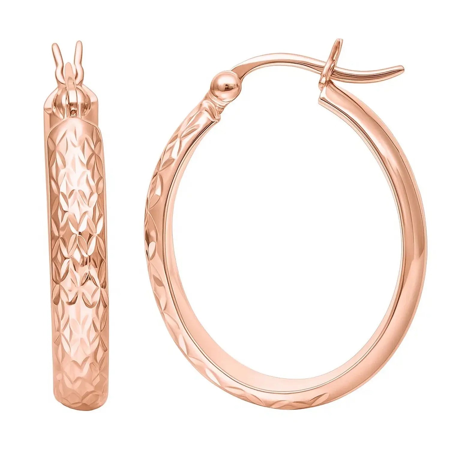 Hammered Oval Hoop Earrings in 14K Rose Gold RCJ