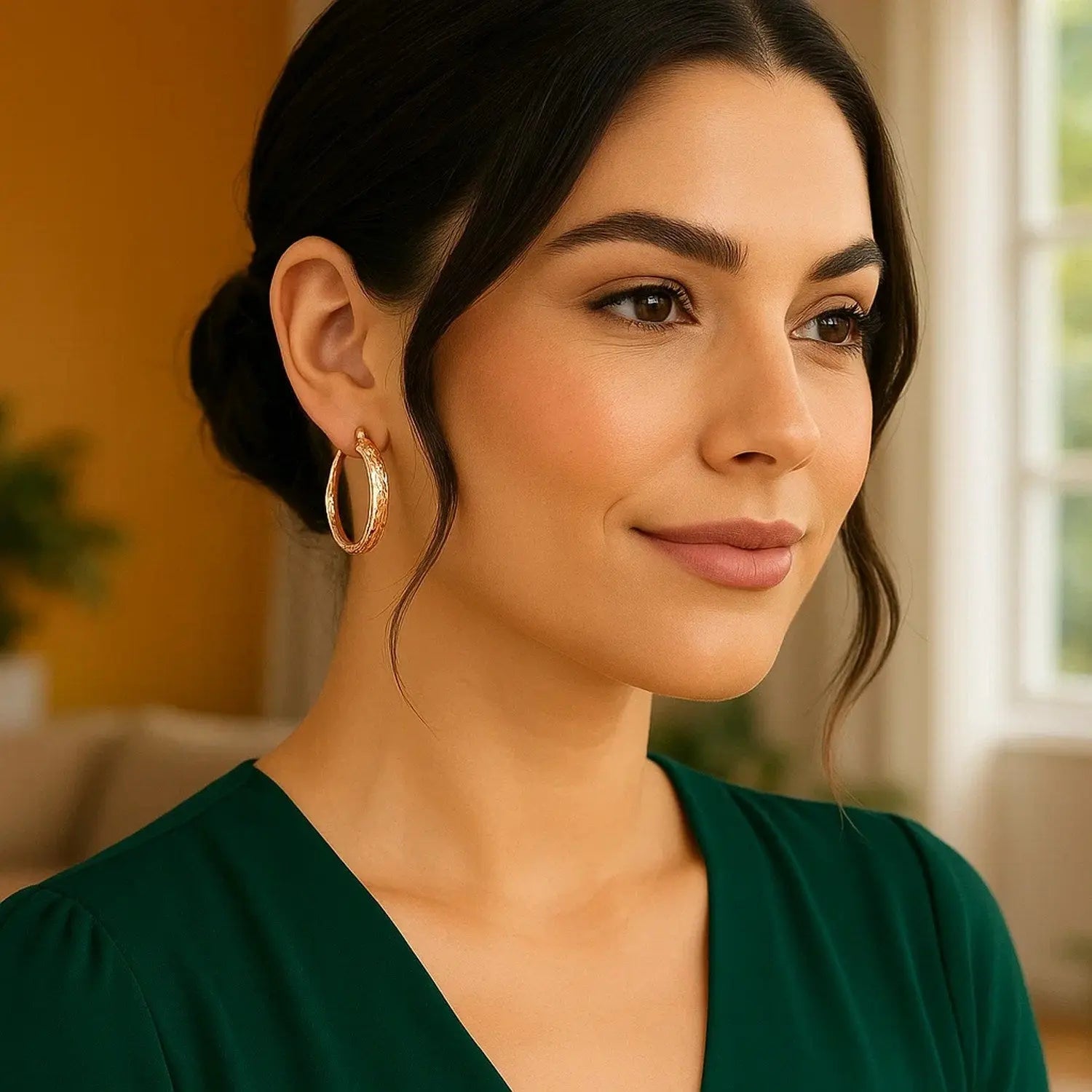 Hammered Oval Hoop Earrings in 14K Rose Gold RCJ