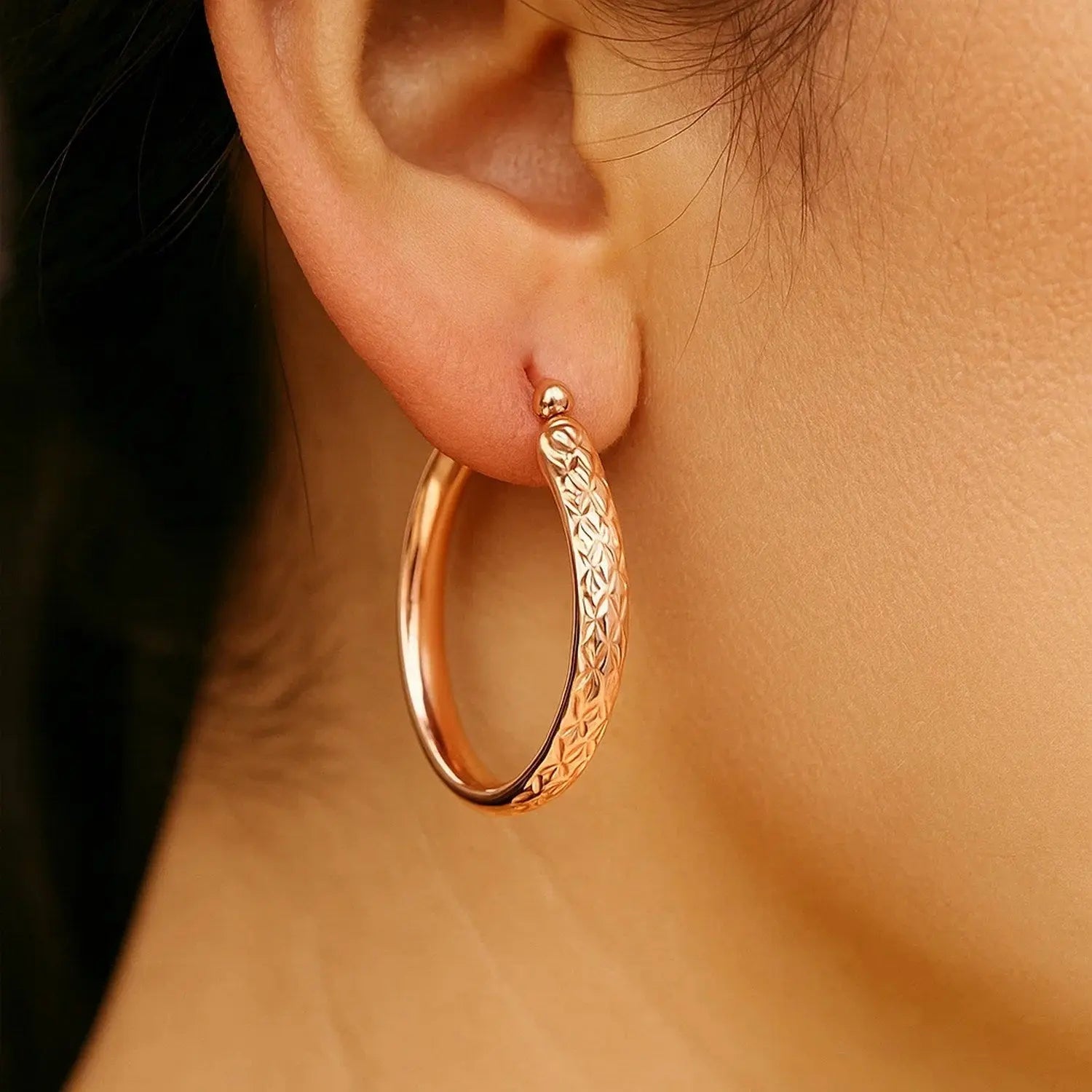 Hammered Oval Hoop Earrings in 14K Rose Gold RCJ