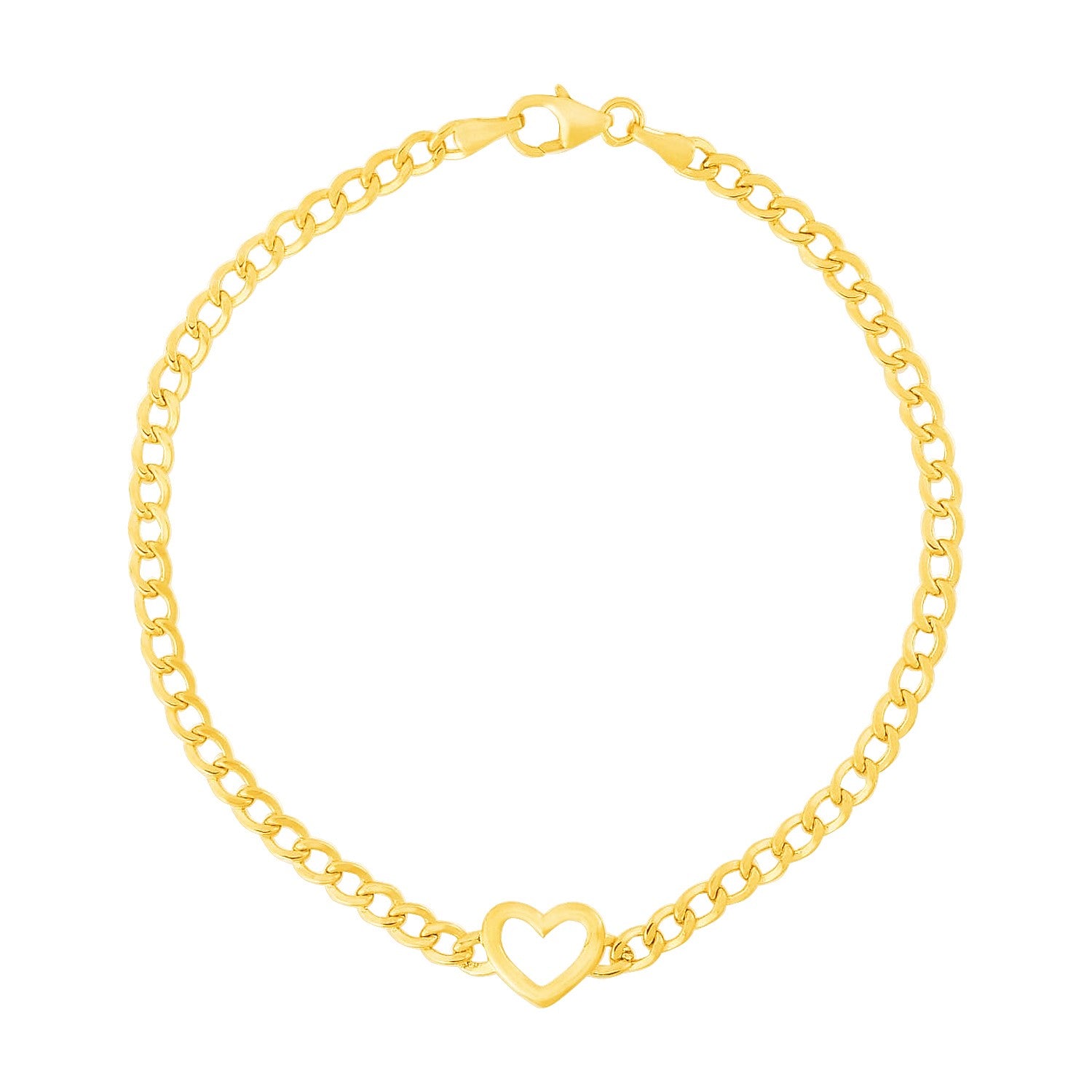 14k Yellow Gold 7 inch Curb Chain Bracelet with Heart (3.40 mm) Bracelets RCJ