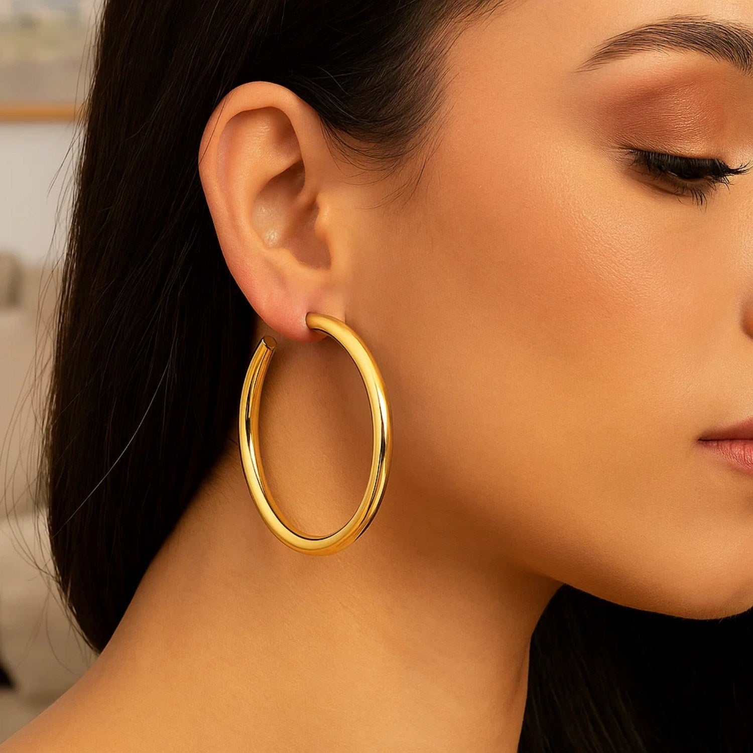 14k Yellow Gold Polished Hoop Earrings(4x50mm) Earrings RCJ