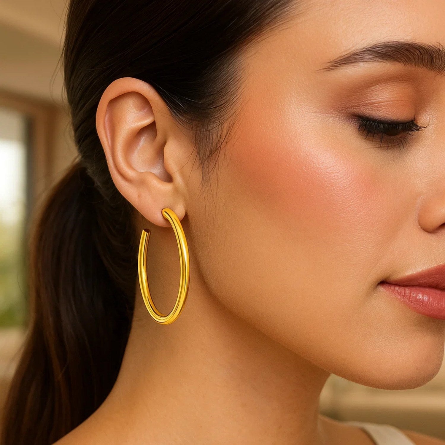 14k Yellow Gold Polished Hoop Earrings(4x50mm) Earrings RCJ