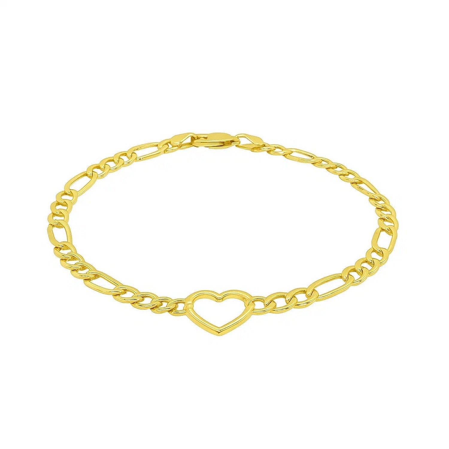Figaro Chain Heart Bracelet in 10K Yellow Gold (4.50 mm) Bracelets RCJ