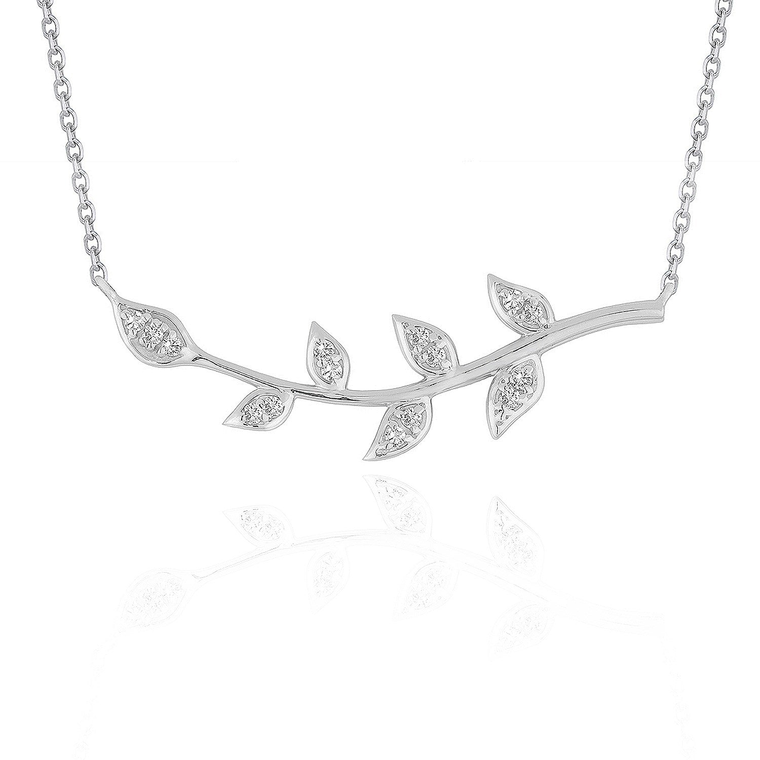 Diamond Vine Design Pendant in 14k White Gold Necklaces RCJ