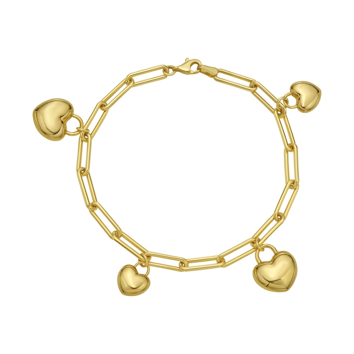 14K Yellow Gold Puffed Heart Charm Bracelet Bracelets RCJ