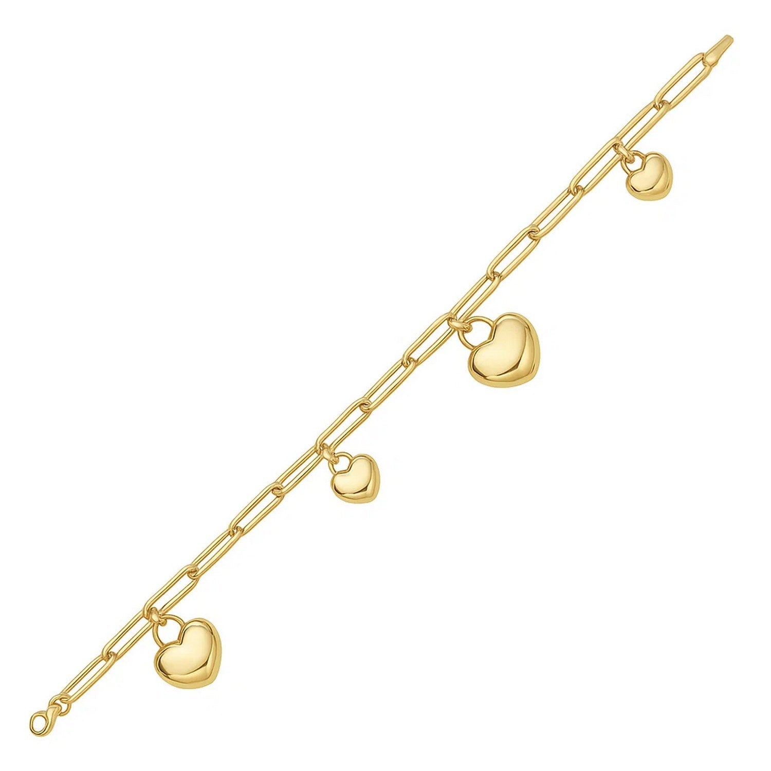 14K Yellow Gold Puffed Heart Charm Bracelet Bracelets RCJ