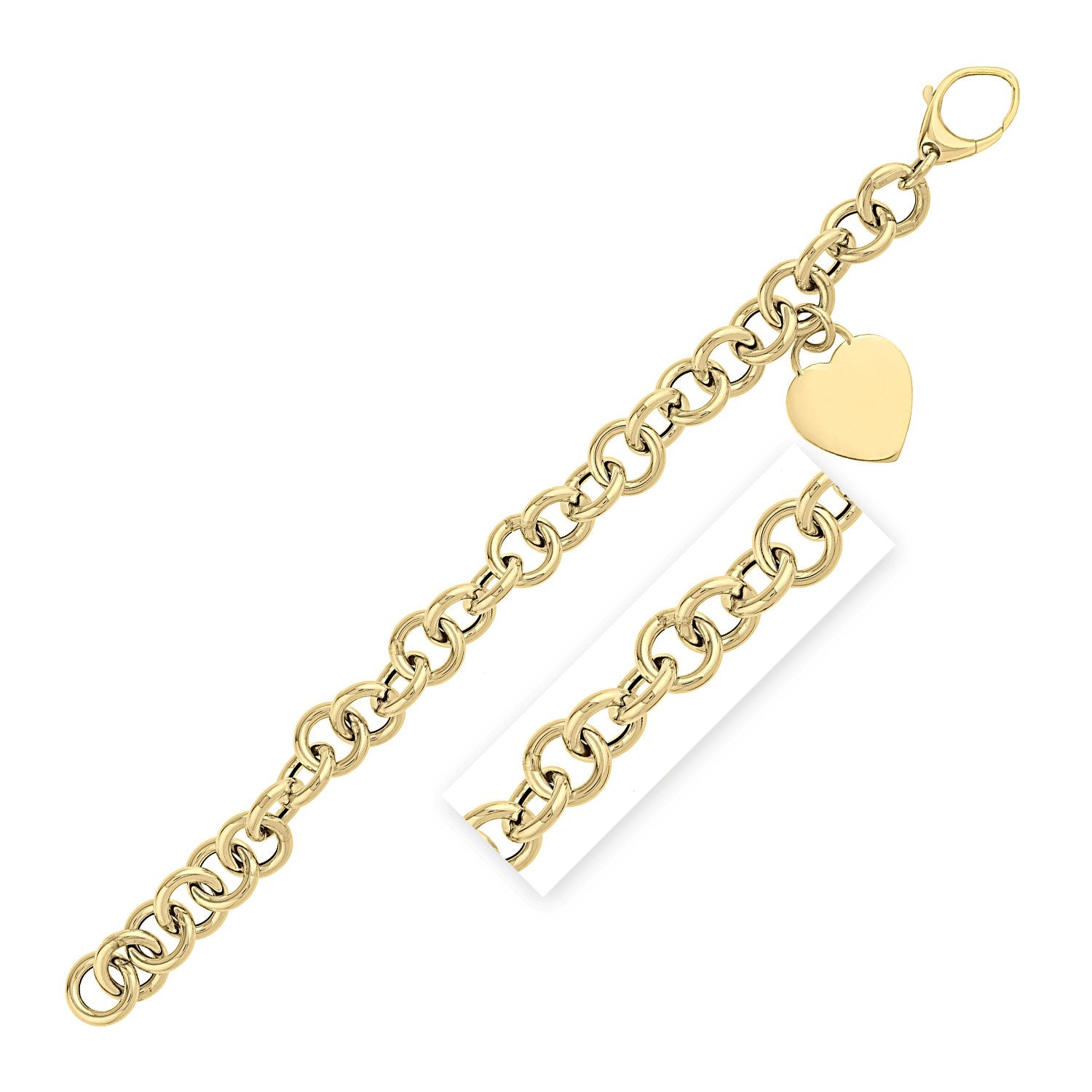 Heart Tag with Rolo Link Bracelet in 14K Yellow Gold (11.40 mm) Bracelets RCJ
