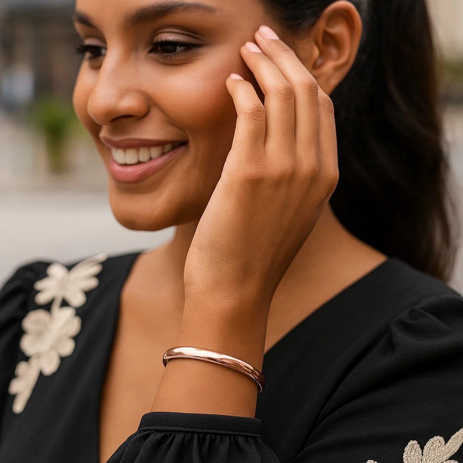 14k Rose Gold Fancy Shiny Dome Bangle (5.00 mm) Bangles RCJ