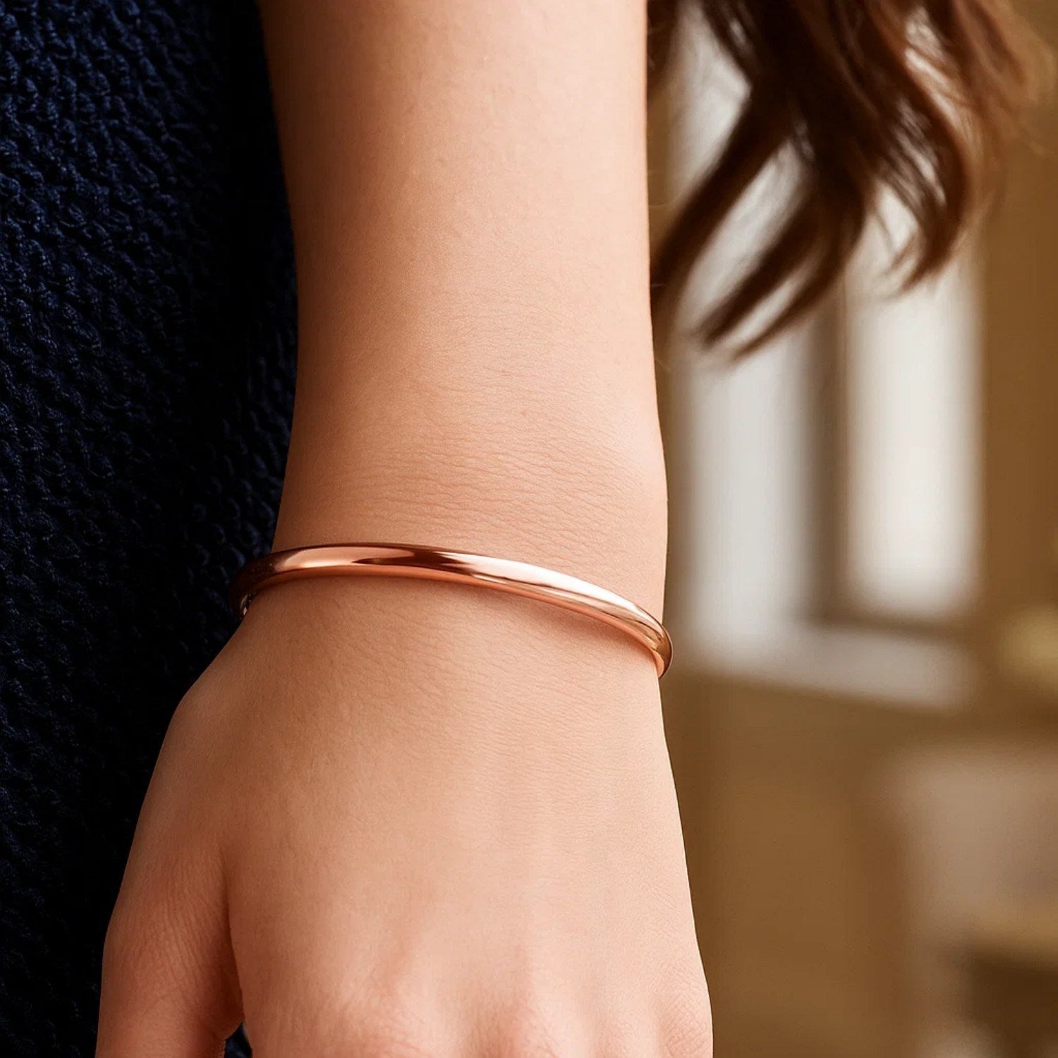 14k Rose Gold Fancy Shiny Dome Bangle (5.00 mm) Bangles RCJ