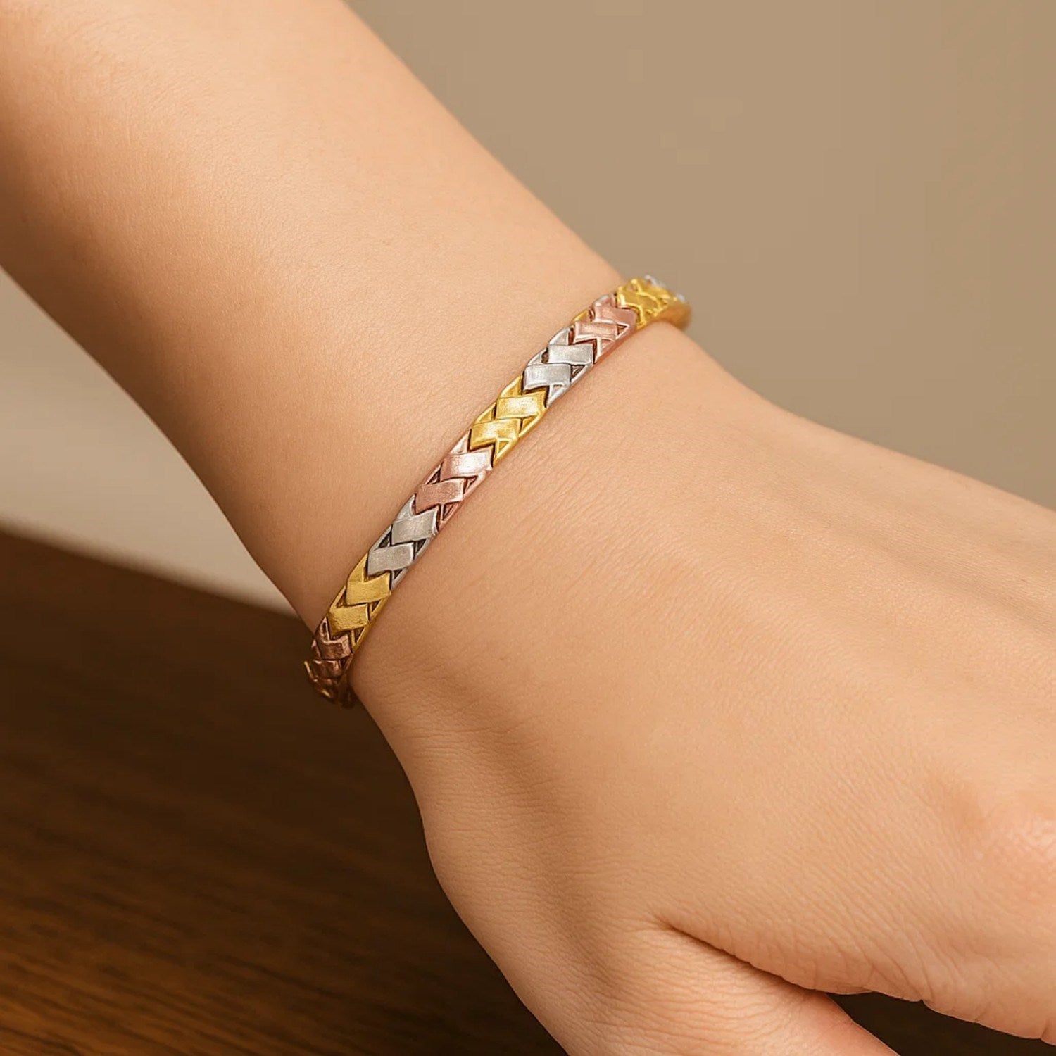 14k Tri-Color Gold Weave Design Bracelet (6.35 mm) Bracelets RCJ