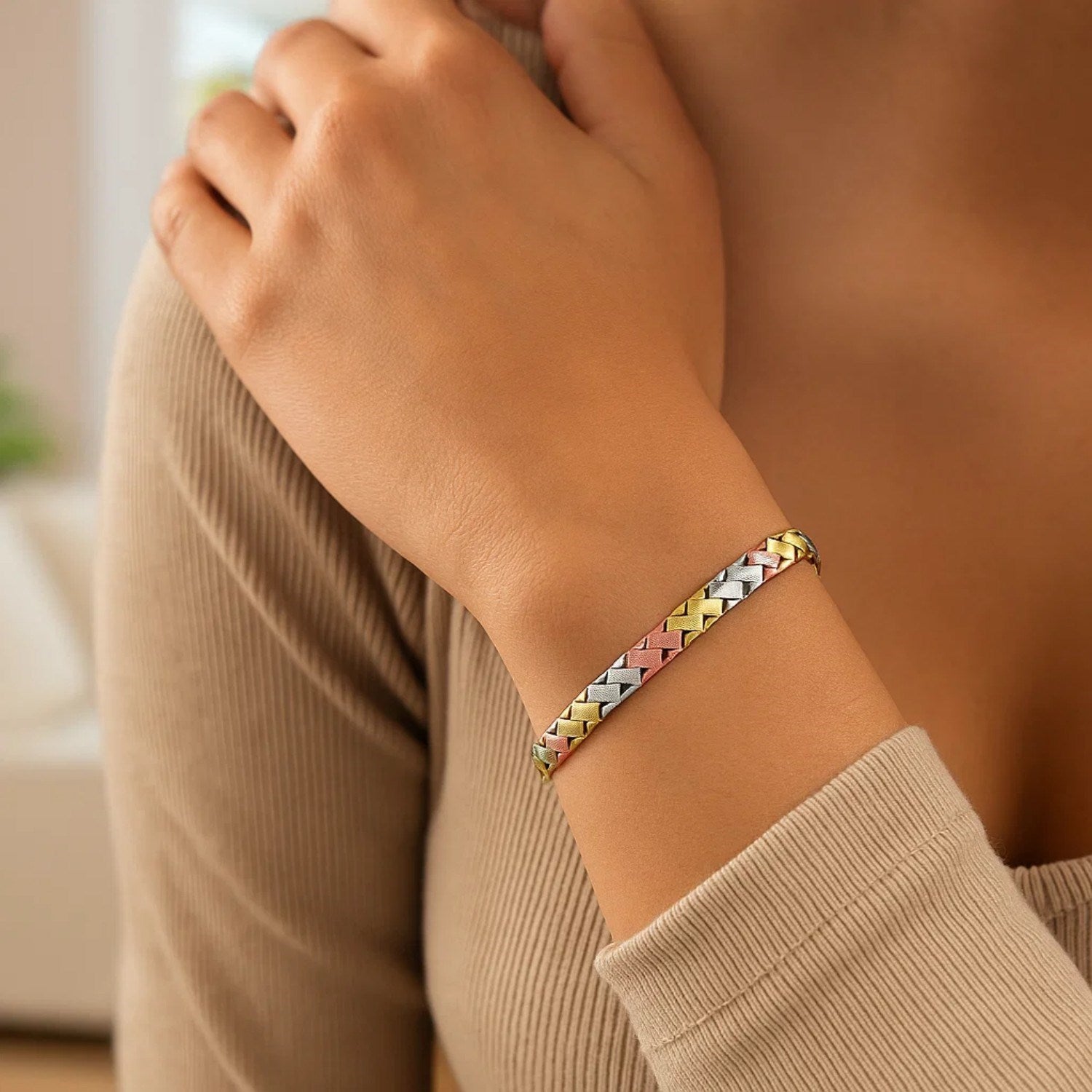 14k Tri-Color Gold Weave Design Bracelet (6.35 mm) Bracelets RCJ