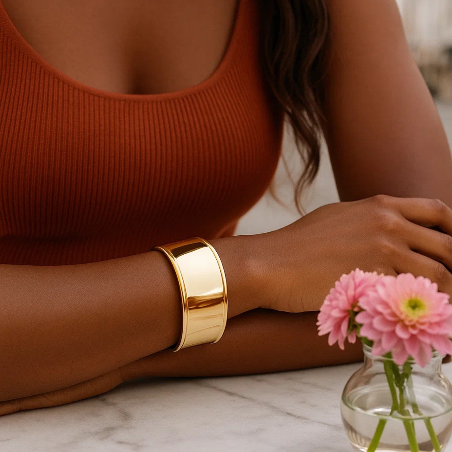 Designer Classic Cuff Bangle in 14K Yellow Gold (20.40 mm) Bangles RCJ