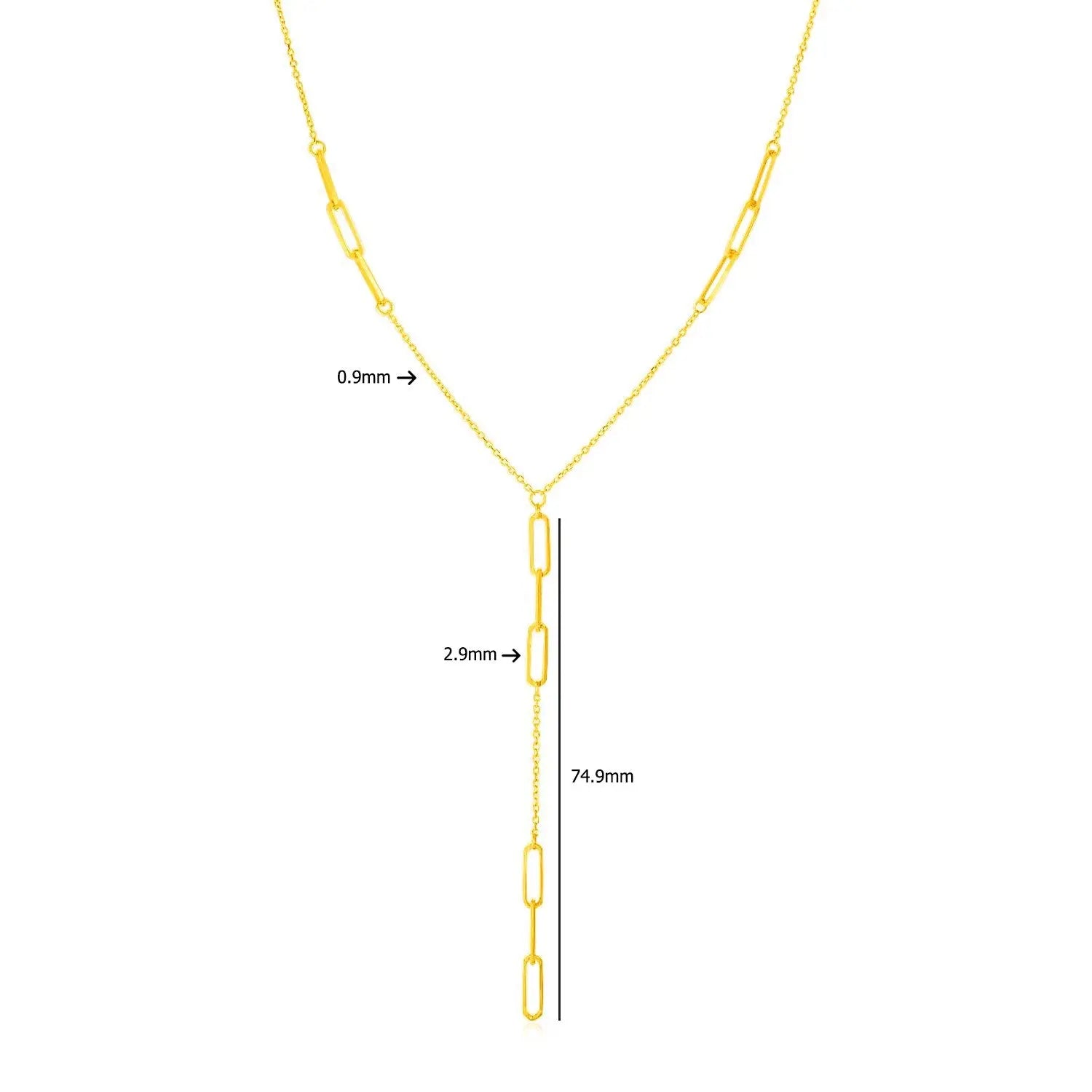 Paperclip Lariat Necklace in 14K Yellow Gold RCJ