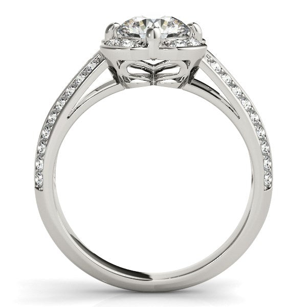 Round Diamond Floral Motif Engagement Ring in 14k White Gold (1 3/8 cttw) Rings RCJ