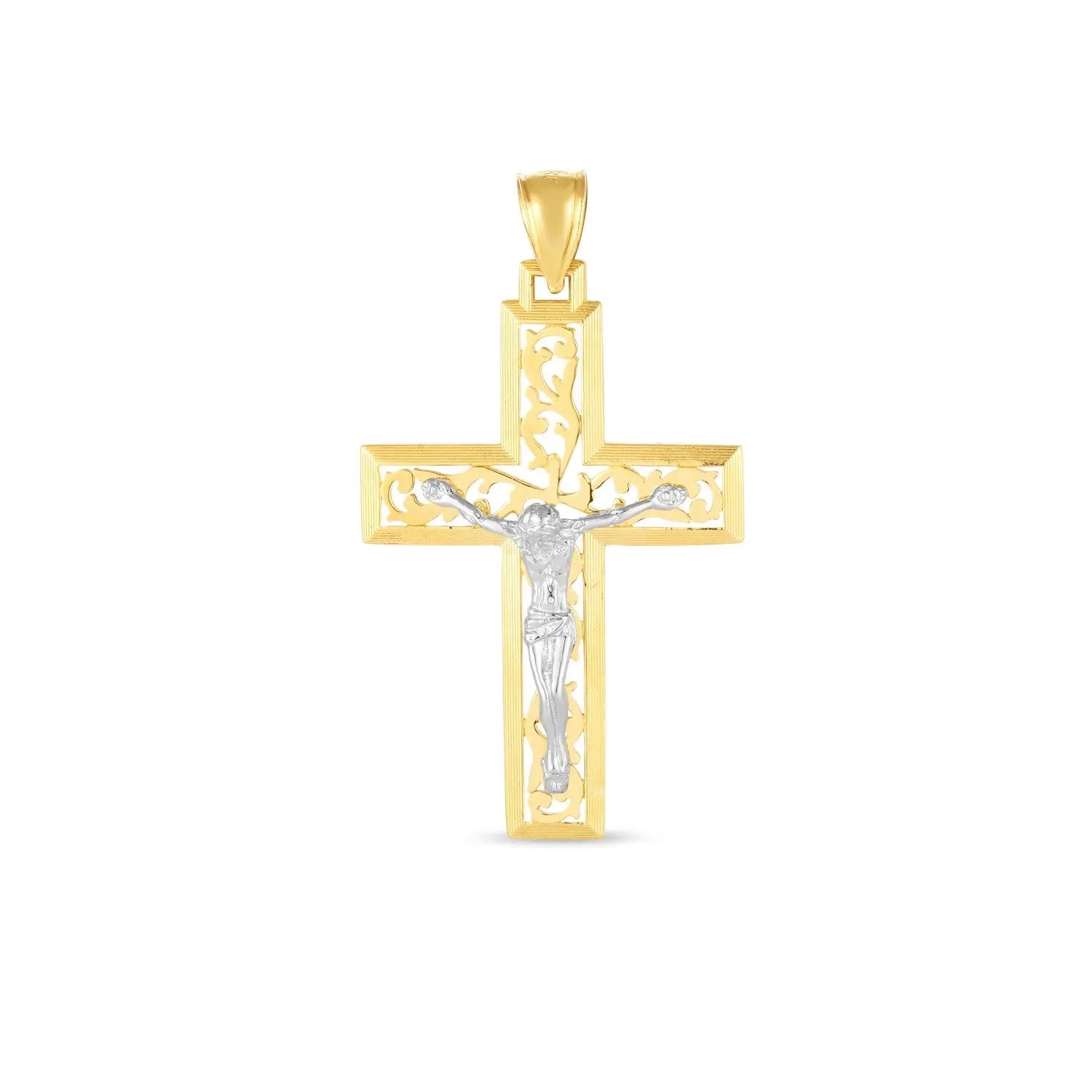 Diamond Cut Cross Pendant in 14K Two-Tone Gold RCJ