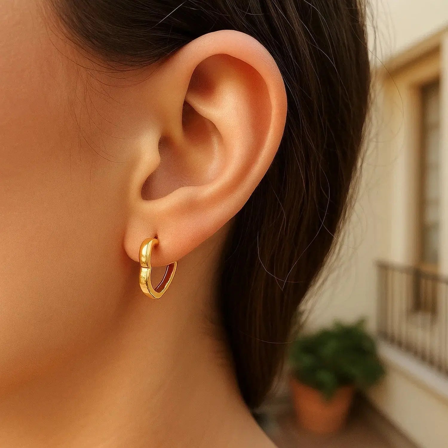 14k Yellow Gold Heart Huggie Hoops RCJ