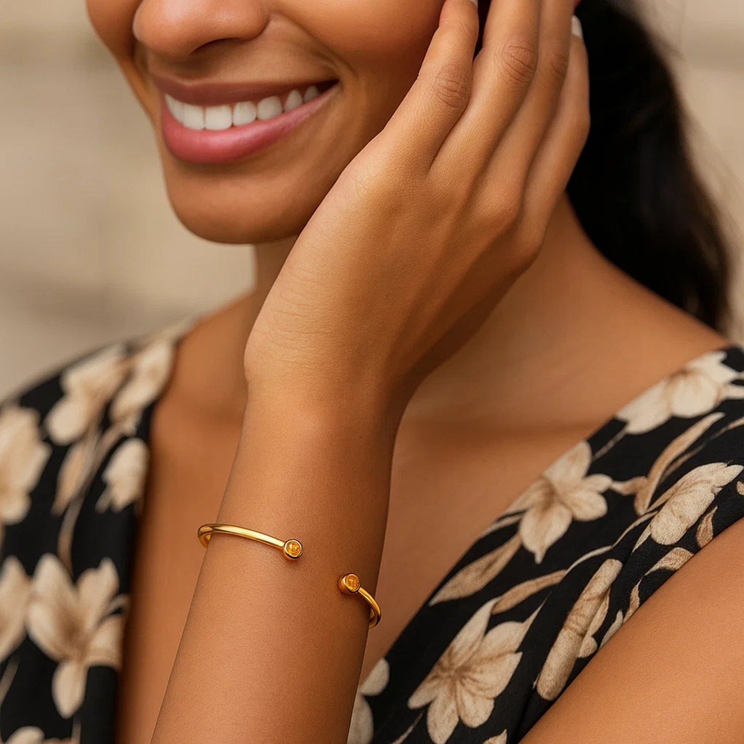 14K Yellow Gold Citrine Open Cuff Bangle (2.00 mm) Bangles RCJ