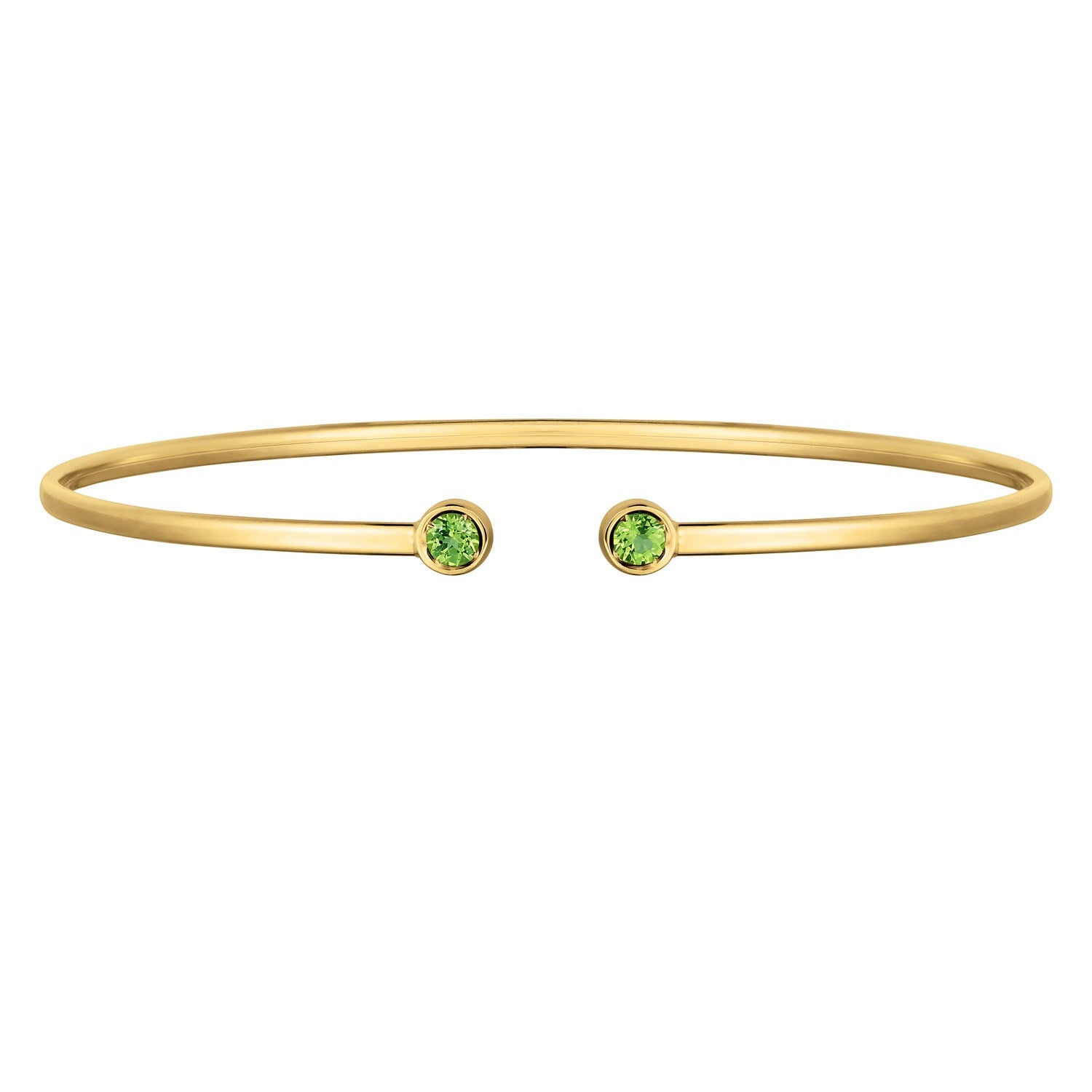 14K Yellow Gold Peridot Open Cuff Bangle (2.00 mm) Bangles RCJ