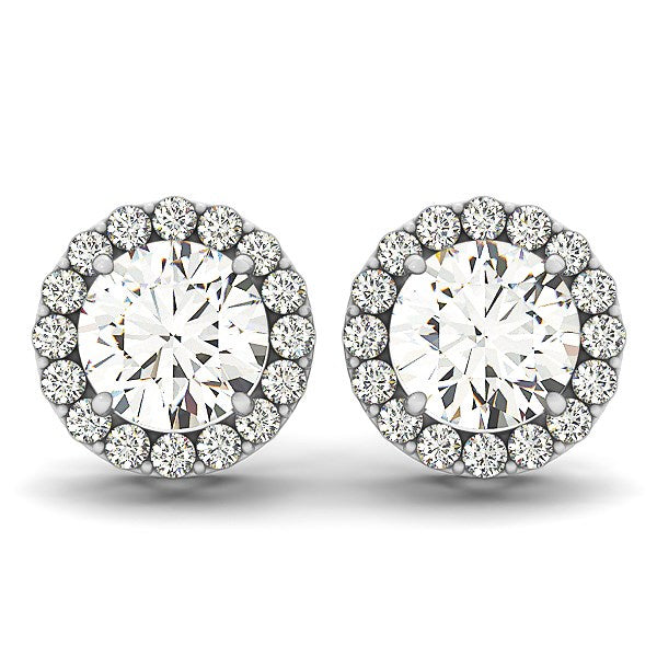 14k White Gold Four Prong Round Halo Diamond Earrings (1 1/6 cttw) Earrings RCJ