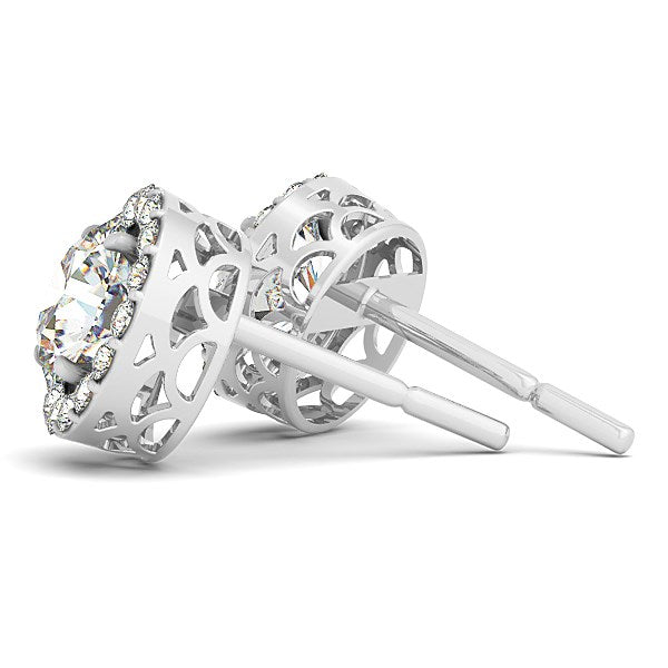 14k White Gold Four Prong Round Halo Diamond Earrings (1 1/6 cttw) Earrings RCJ