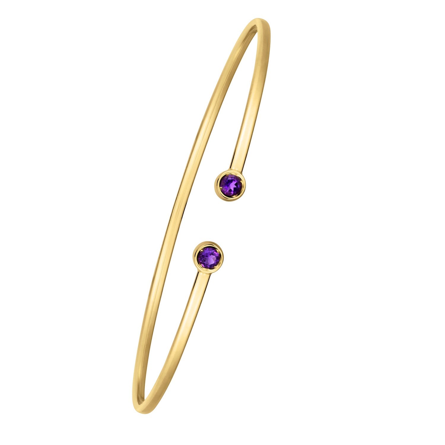 14K Yellow Gold Amethyst Open Cuff Bangle (2.00 mm) Bangles RCJ