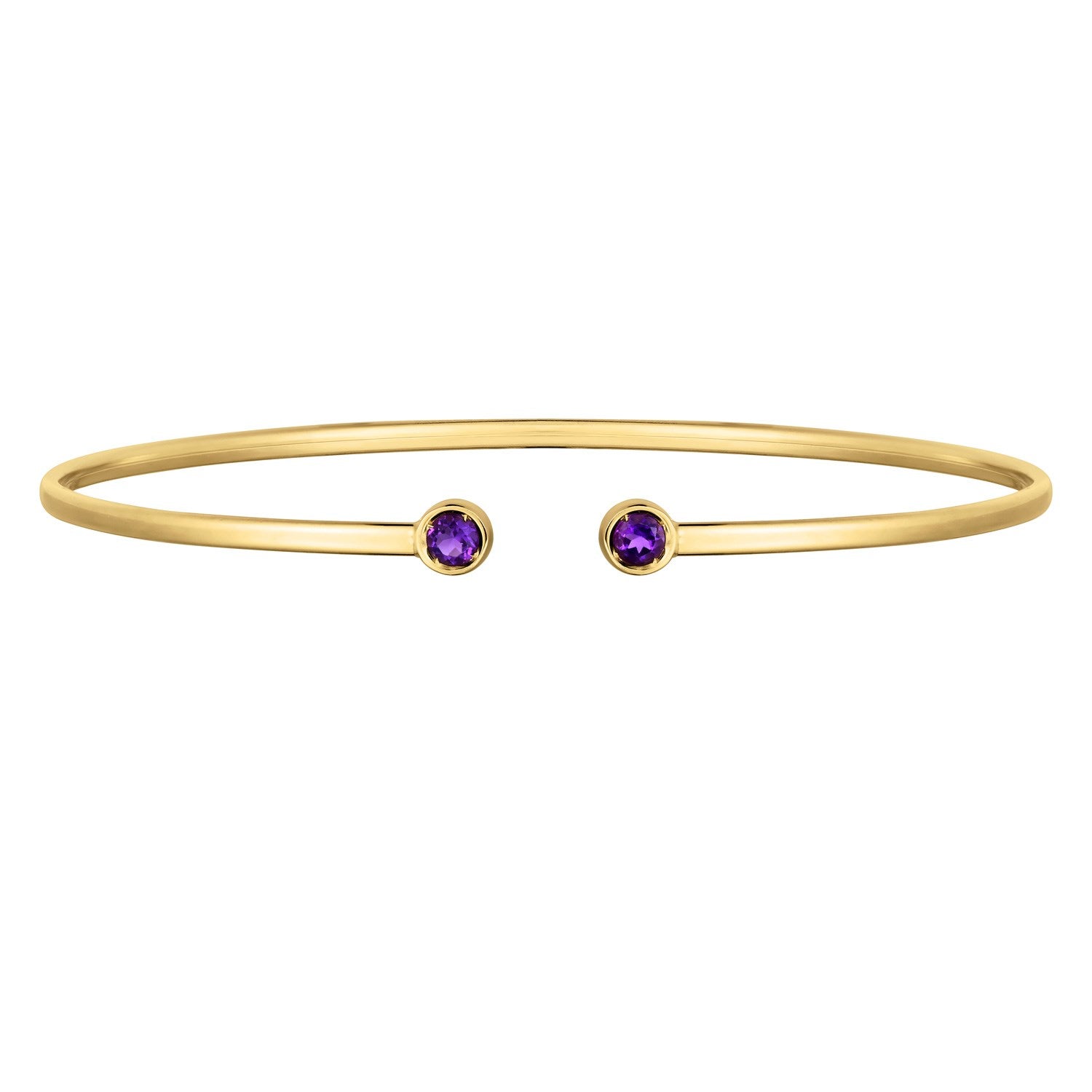 14K Yellow Gold Amethyst Open Cuff Bangle (2.00 mm) Bangles RCJ