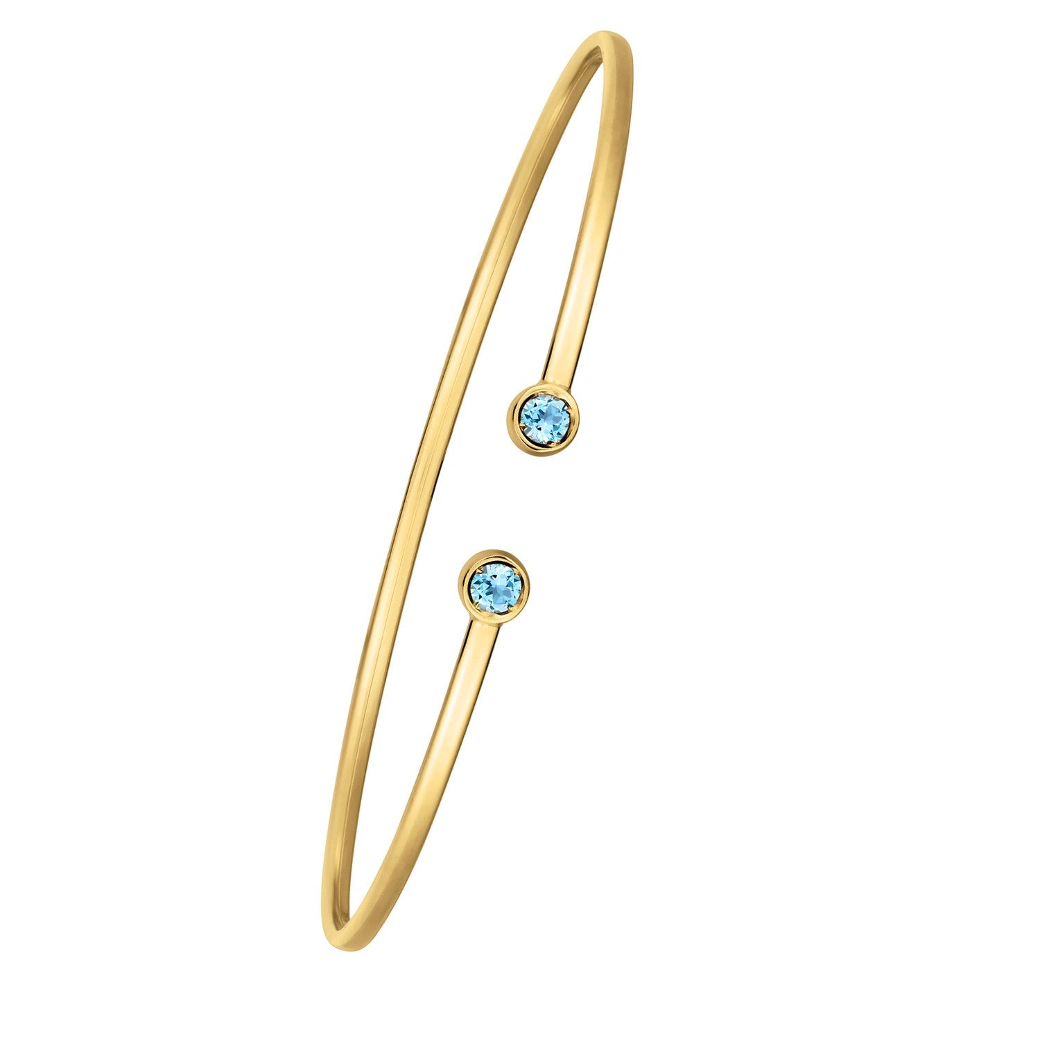14K Yellow Gold Blue Topaz Open Cuff Bangle (2.00 mm) Bangles RCJ