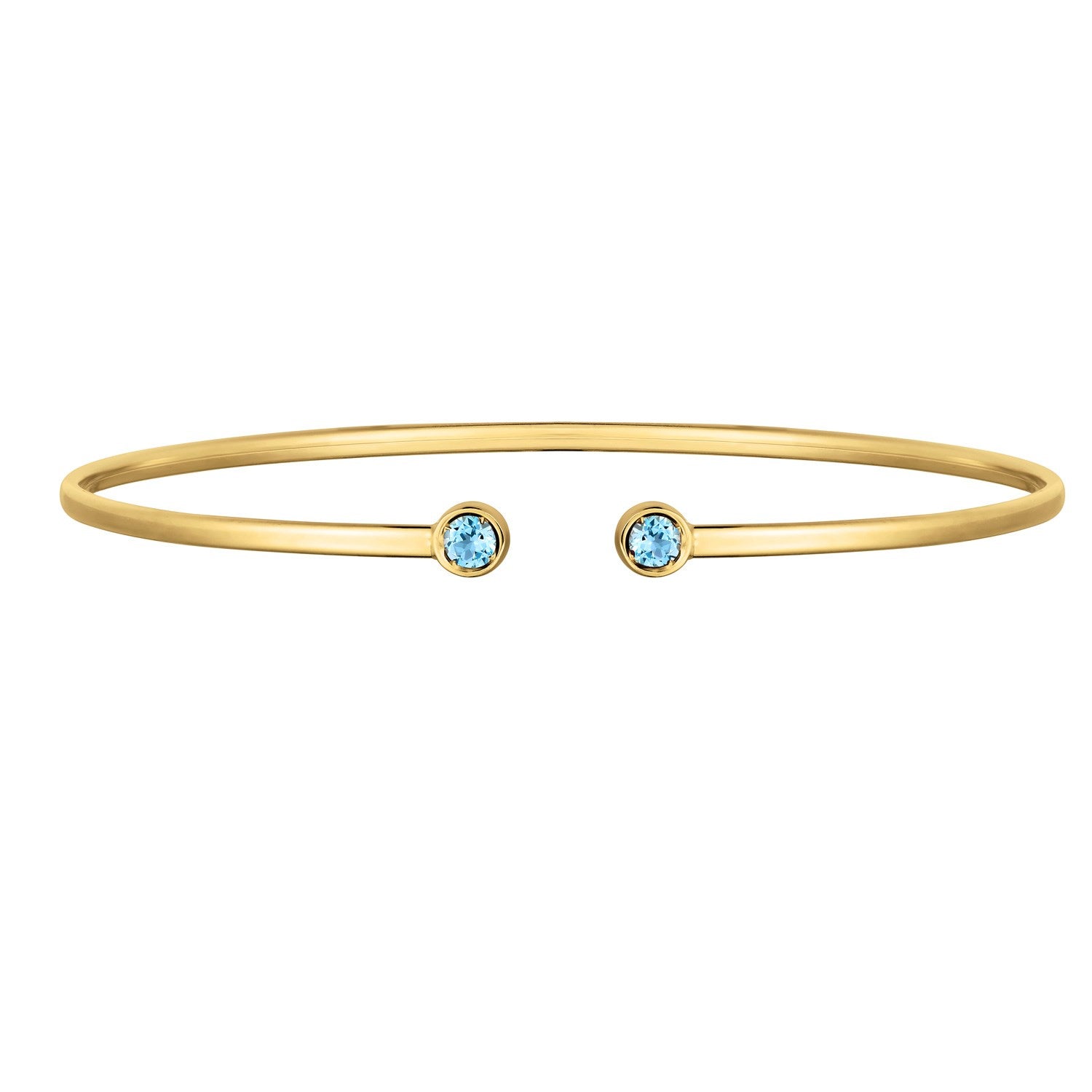 14K Yellow Gold Blue Topaz Open Cuff Bangle (2.00 mm) Bangles RCJ